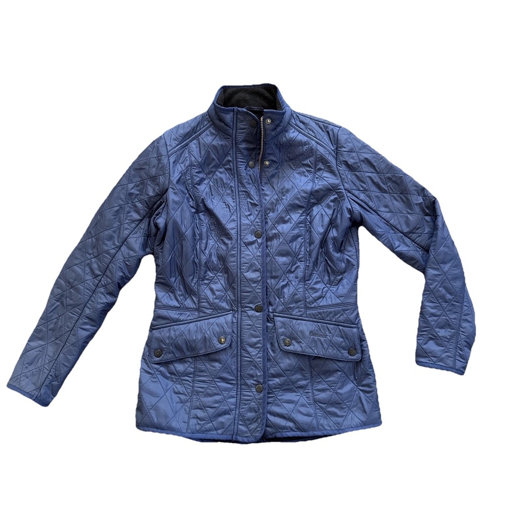 Barbour Cavalry Polarquilt Jacket Women 8 Navy Quilted Fleece Lined Equestrian